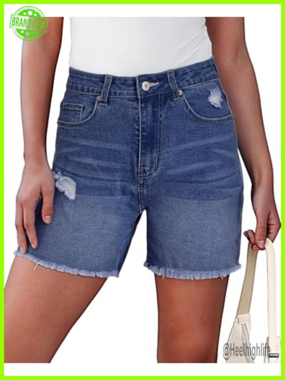 High Waisted Ripped Denim Jean Shorts Raw Hem Casual Jorts